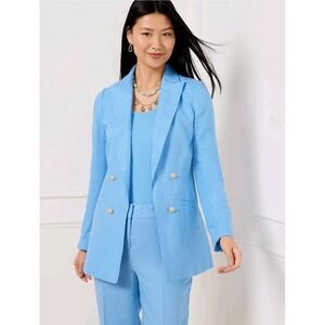 Talbots Linen No Close Blazer And Pants Set 14P Petite Blue